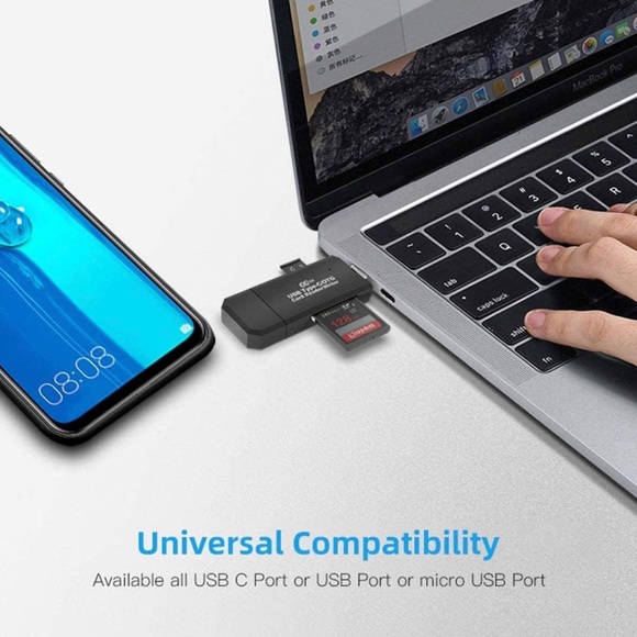 SD Card Reader, 3 in 1 USB-C USB-A Micro USB Camera Memory Card New - Picture 6 of 8